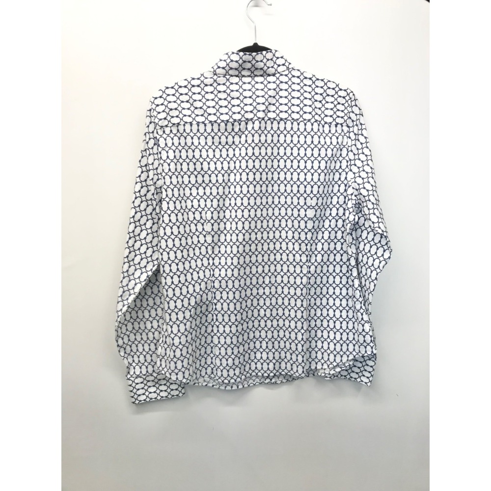 Talbots White Blue‎ Chain Print Wrinkle Resistant Button Front Shirt Size 14 NEW - Picture 7 of 9